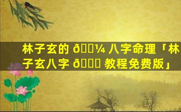 林子玄的 🐼 八字命理「林子玄八字 🐞 教程免费版」
